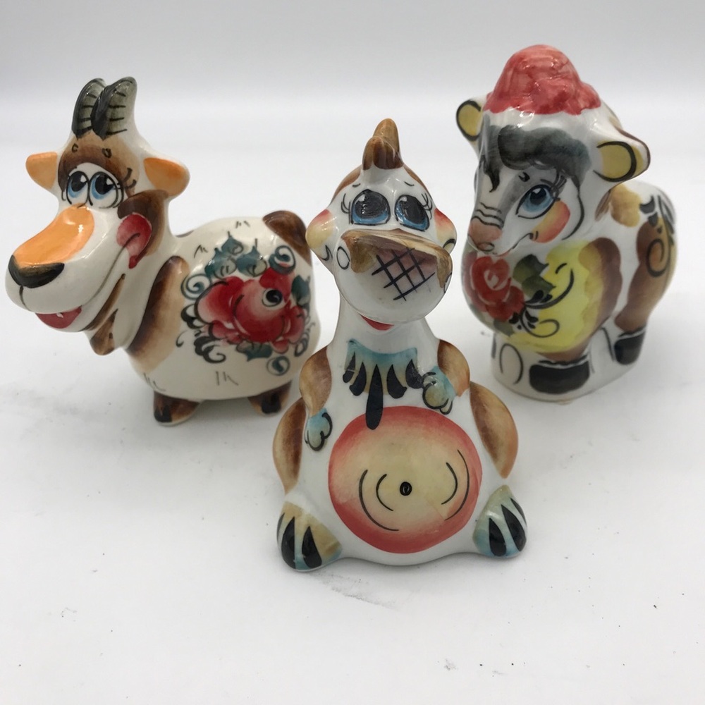 VTG Russian GZHEL figurine Majolica Set of 3